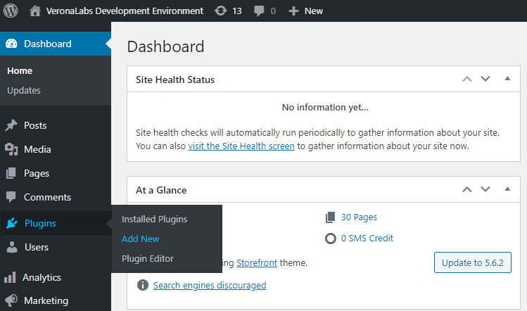 WordPress dashboard to add a new plugin