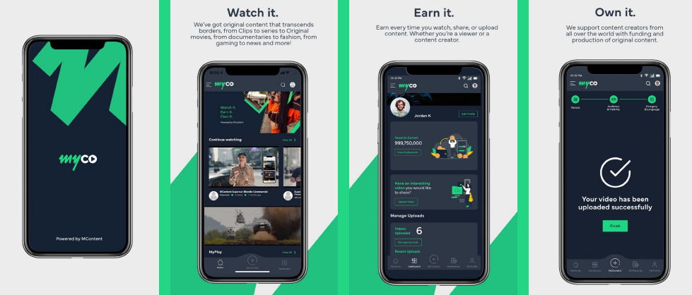The Interface of Myco’s watch it, earn it, and own it.