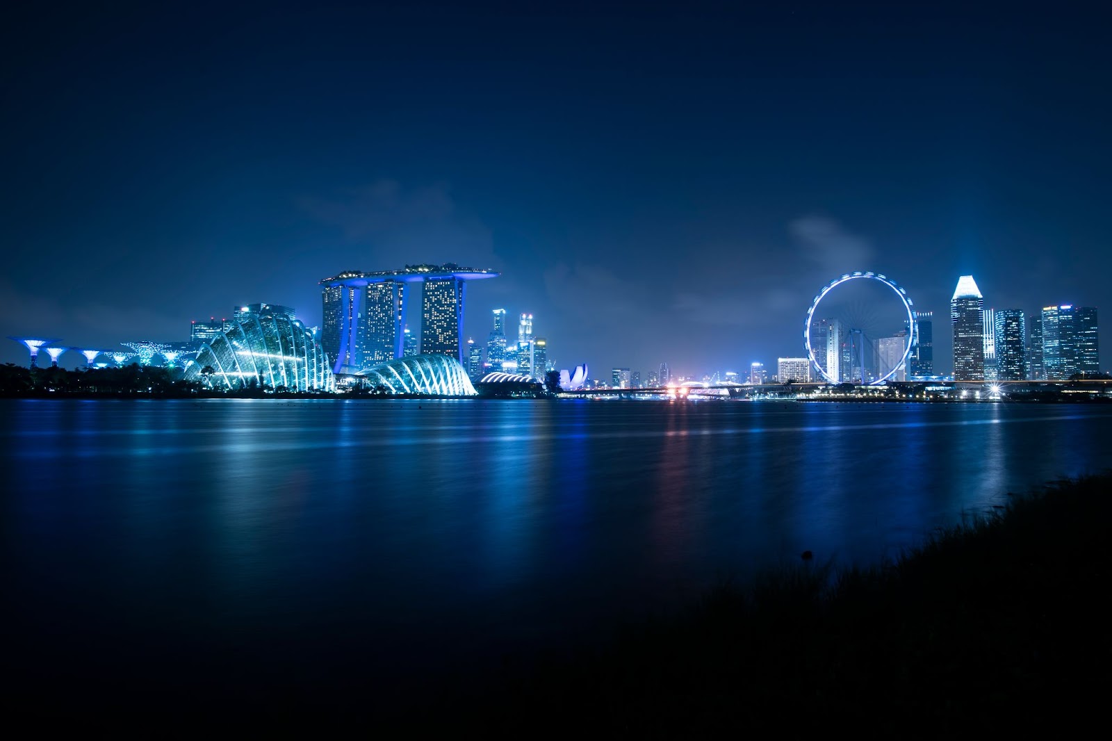 a lighted city skyline at night