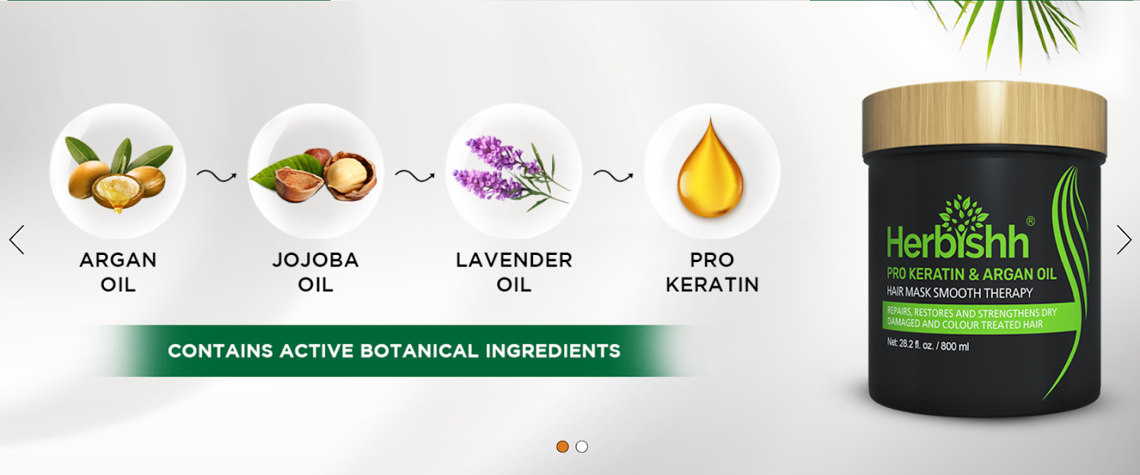 Herbishh Keratin und Argan maskieren pflanzliche Inhaltsstoffe