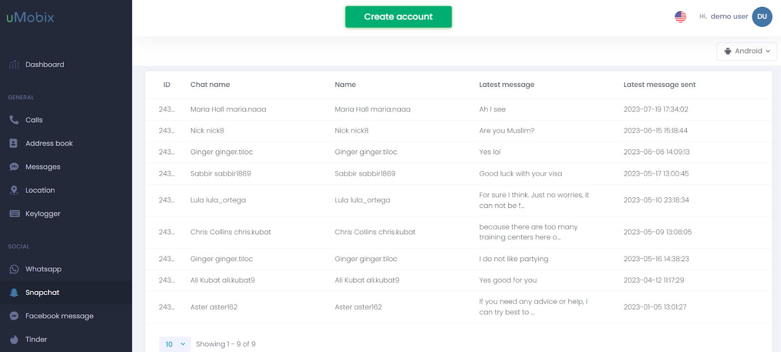 Monitoring of social media networks with uMobix