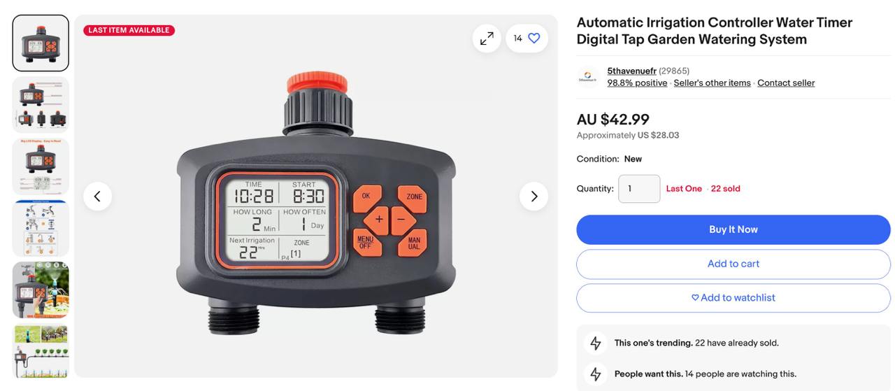 15 unit item ebay singapura terjual pada harga AU 42.99 @ RM125.49 sen per item atau sama dengan hasil sebanyak 15x125.49=RM1,882.35 sen