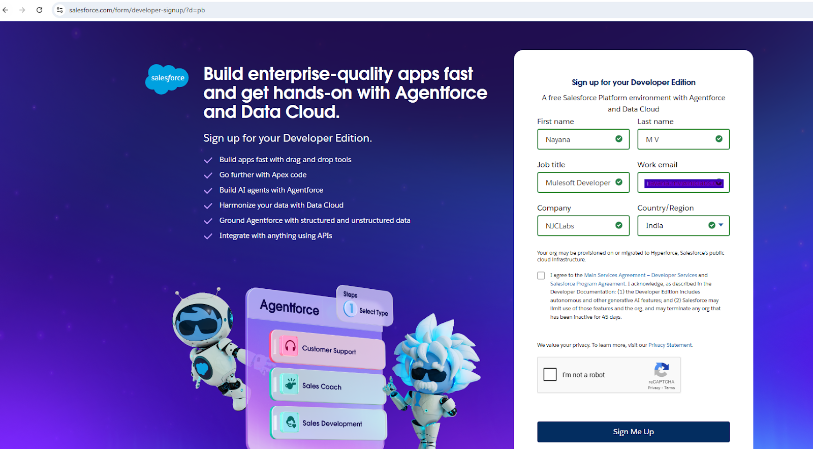 Salesforce Trial Account Signup Page