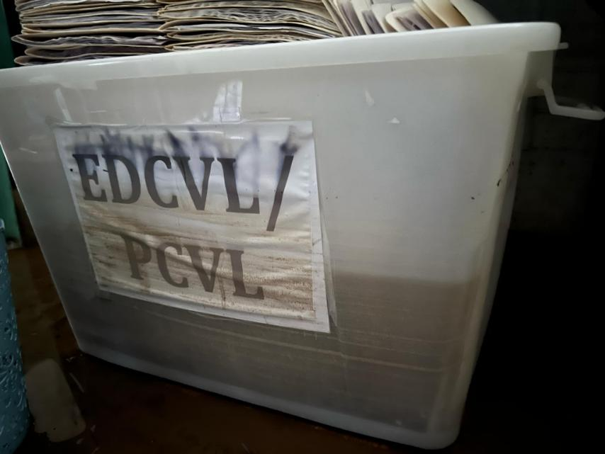 A box full of papers was drenched with floodwaters. (Photo courtesy of Regional Director for Region V Jane Valeza)