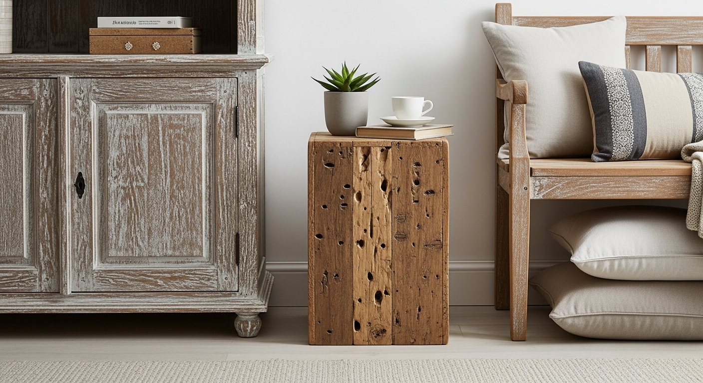 Distressed Wood Furniture in a living room