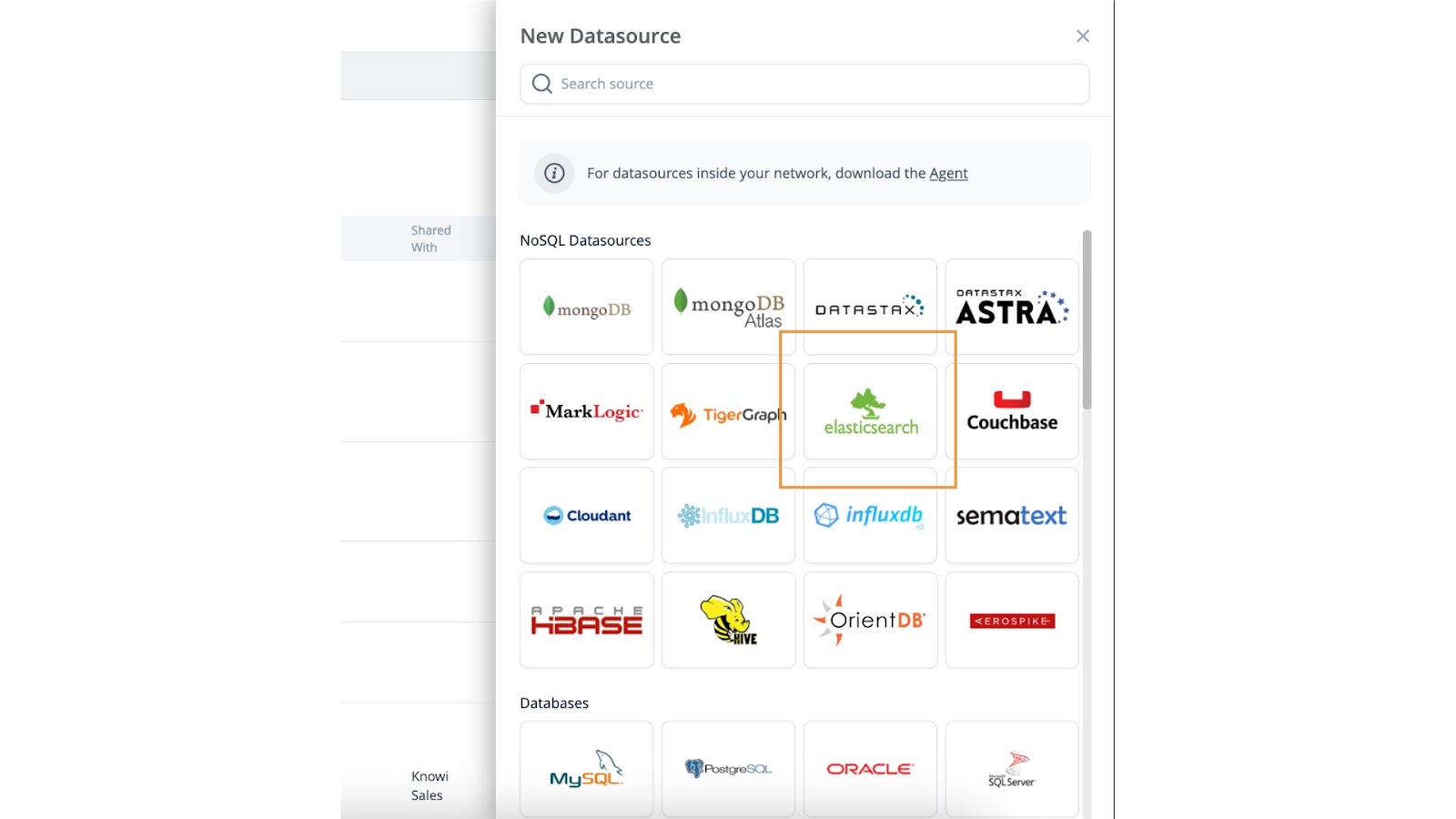 Selecting Elasticsearch Datasource
