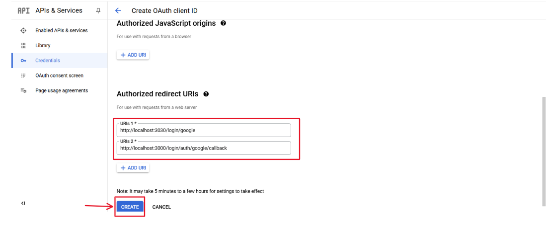 google console oauth clientId redirectURLs