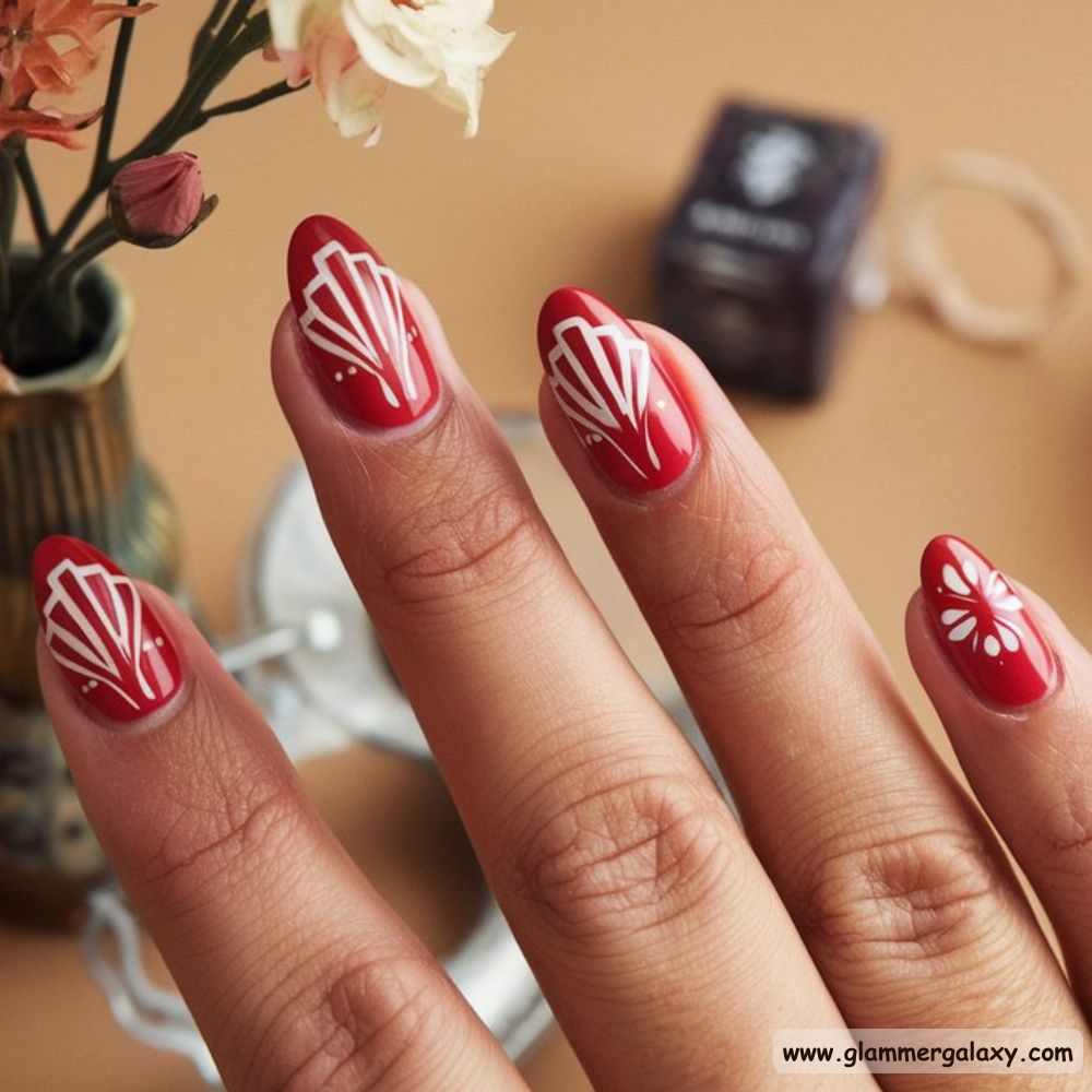 Red Summer Nails having Vintage Coquette