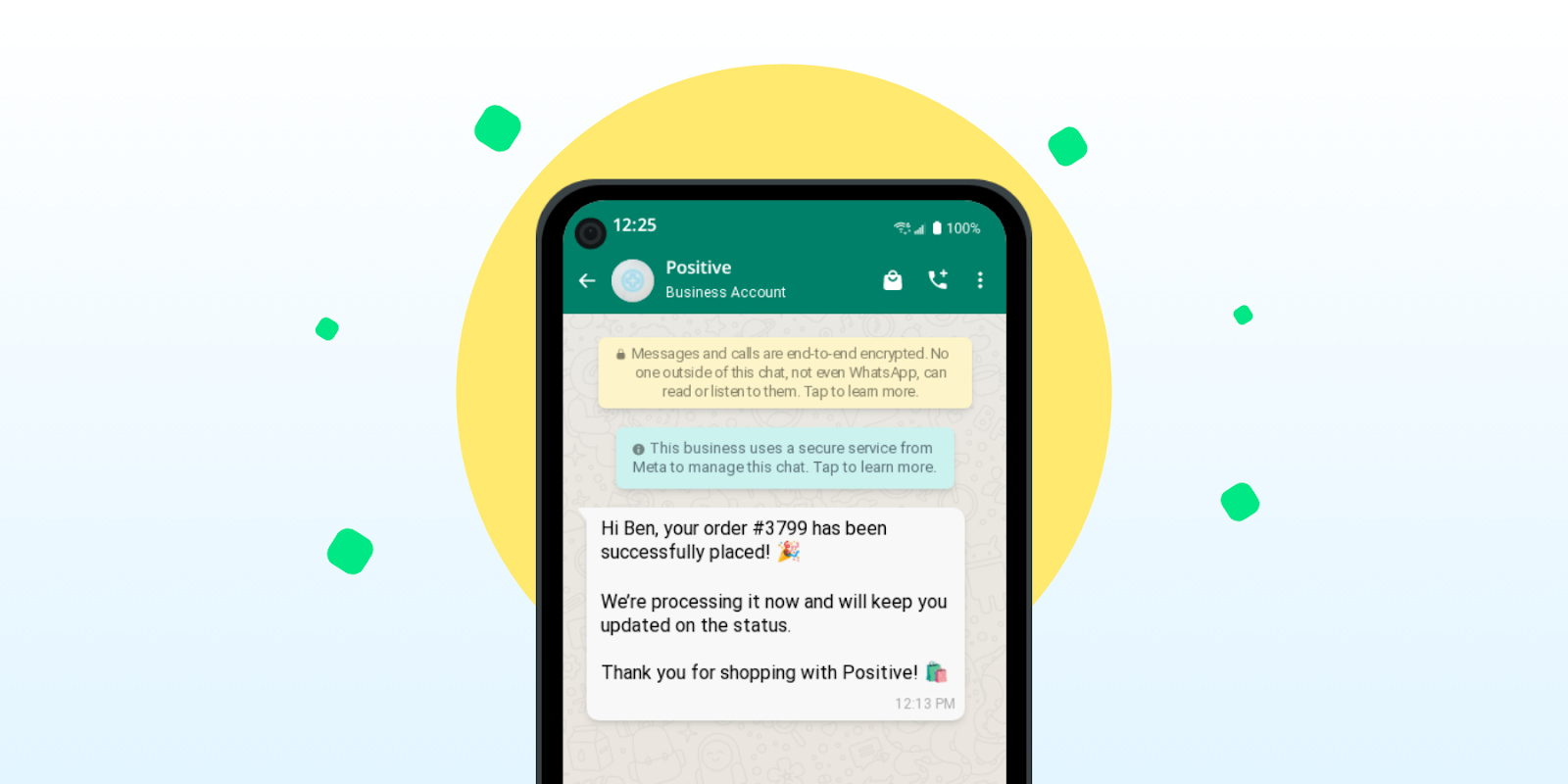 Order confirmation message for customers on WhatsApp