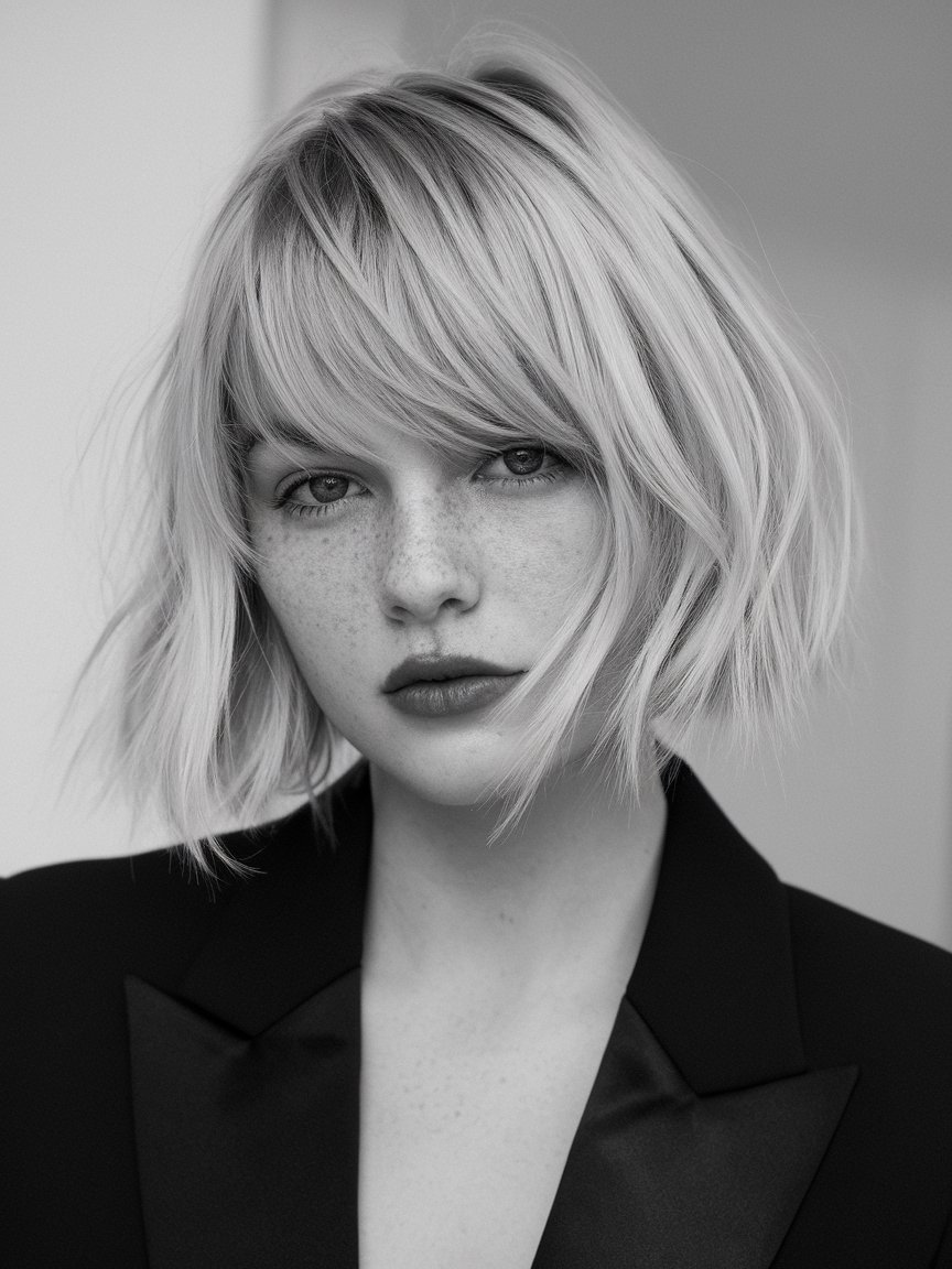 5. Chin-Length Bob with Side Bangs