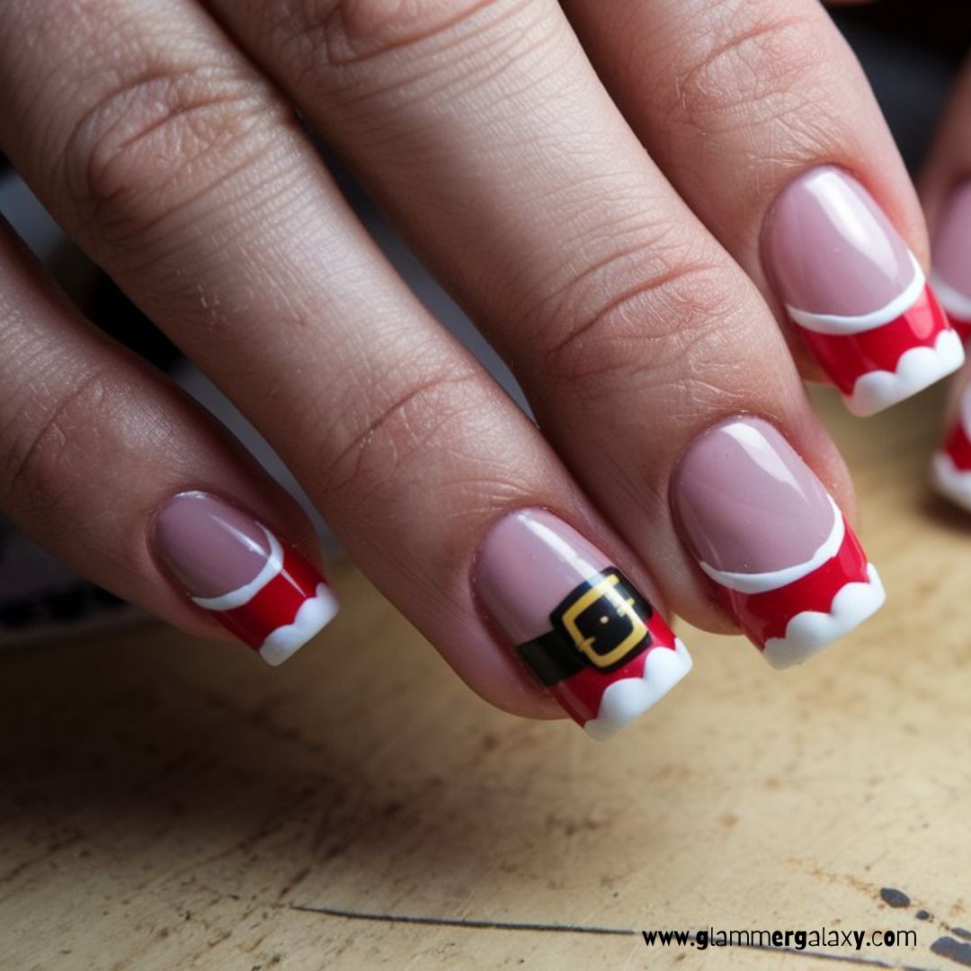 Christmas holiday Nails having Santa-Inspired Tips
