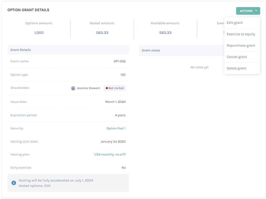 option grant details
