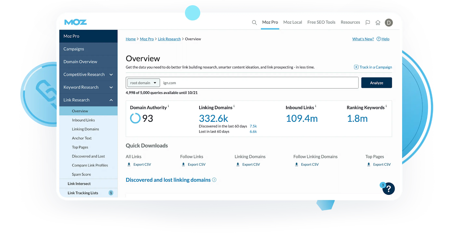 Screenshot of Moz a search performance optimization and monitoring tool