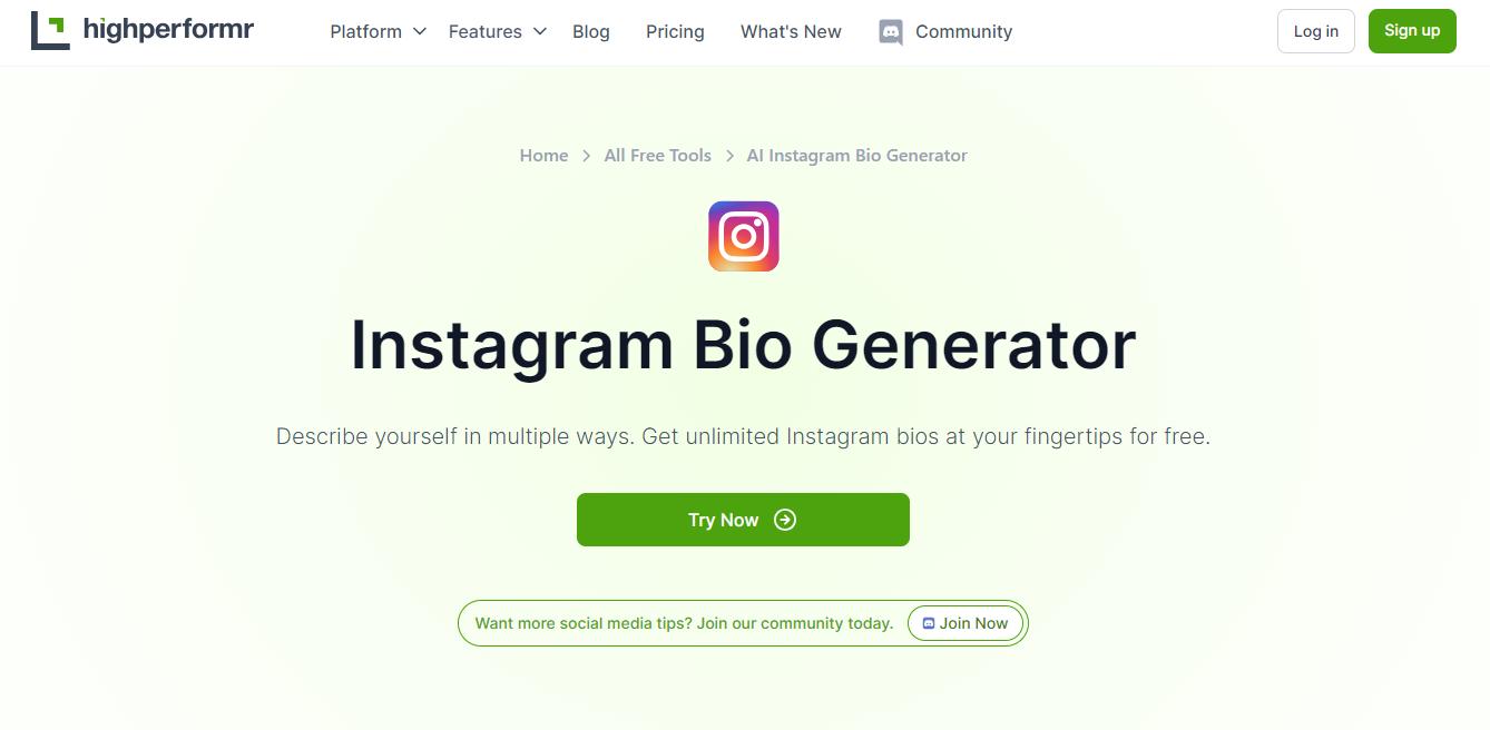 HighPerformr’s AI Instagram Bio Generator