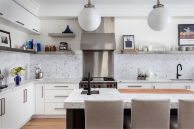 the pros and cons of slab kitchen backsplashes quartz backsplash with white cabinetry custom built michigan