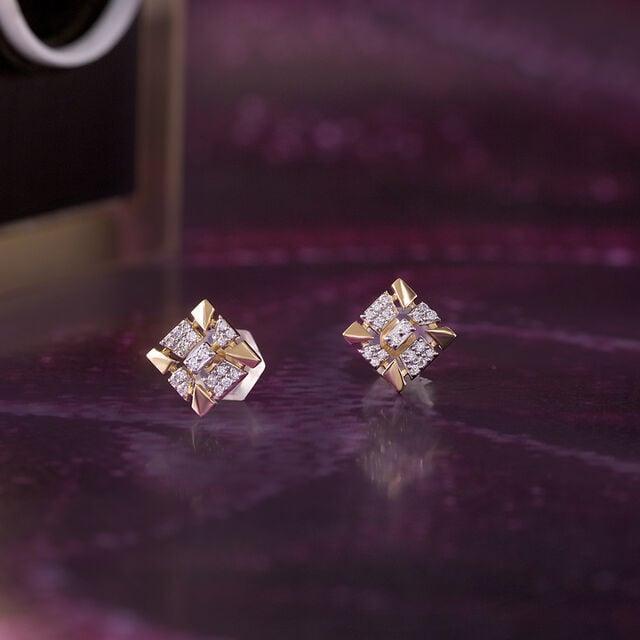 Sequin Grid Gold & Diamond Stud Earrings,,hi-res image number null