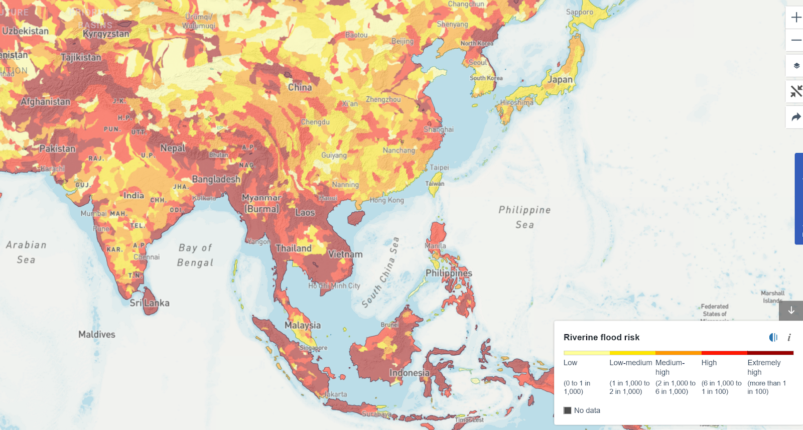 Riverine Flood Risk, Source: Water Risk Atlas