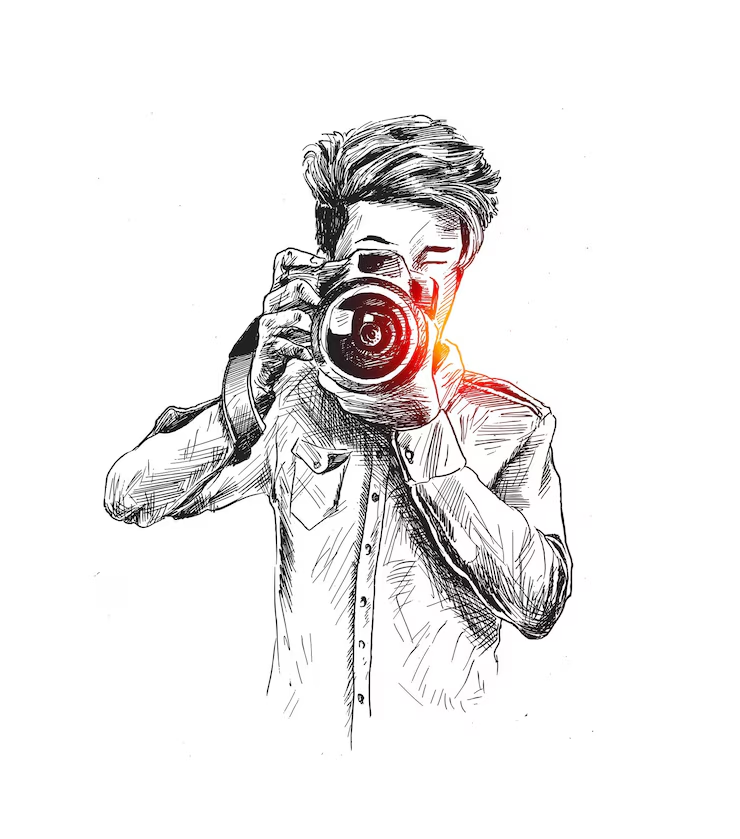 Male Photographer With Camera Hand Drawn Sketch Vector