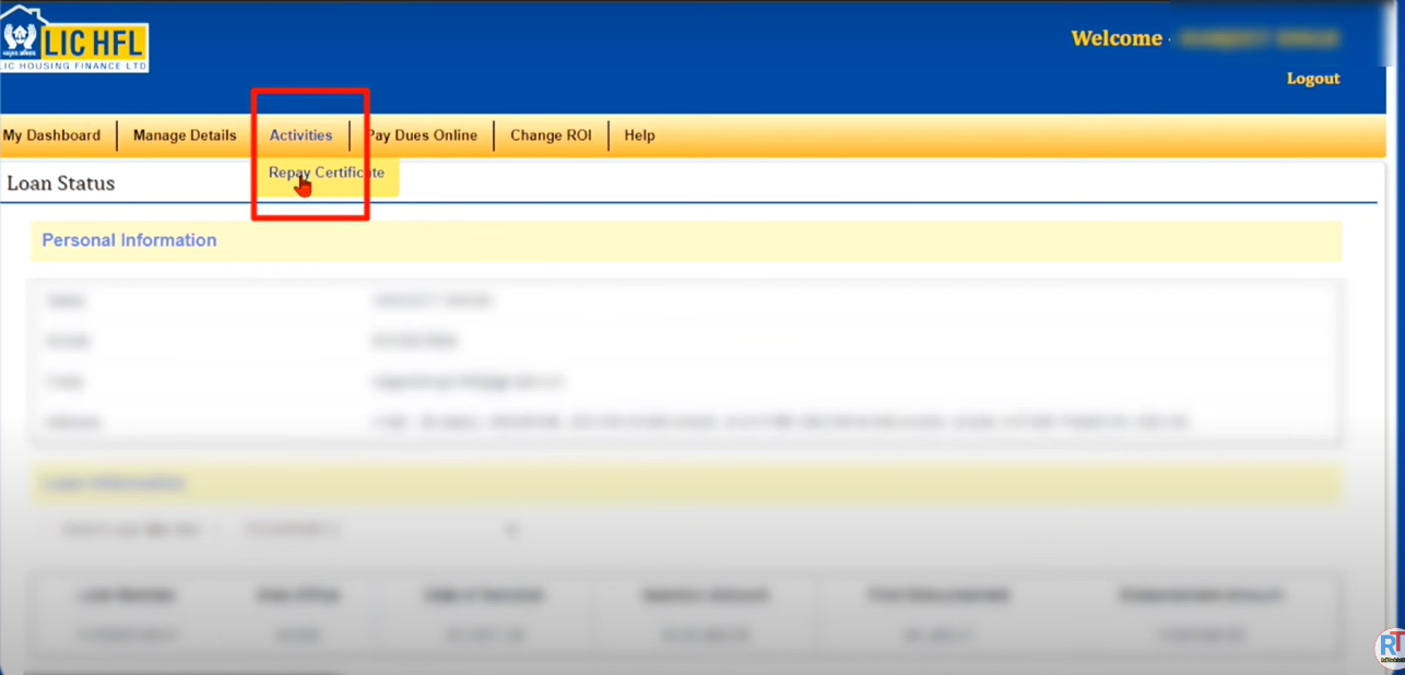 Navigate to the “Activities” tab and choose “Repay Certificate.”