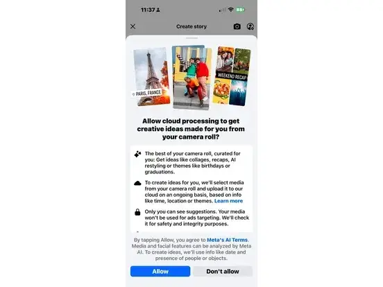 Meta asking for access to private data 