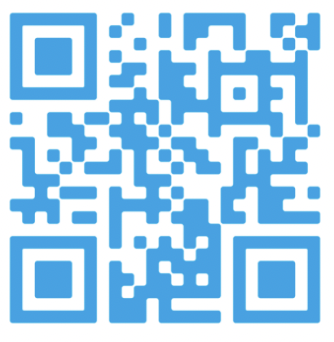 A qr code with blue squares Description automatically generated