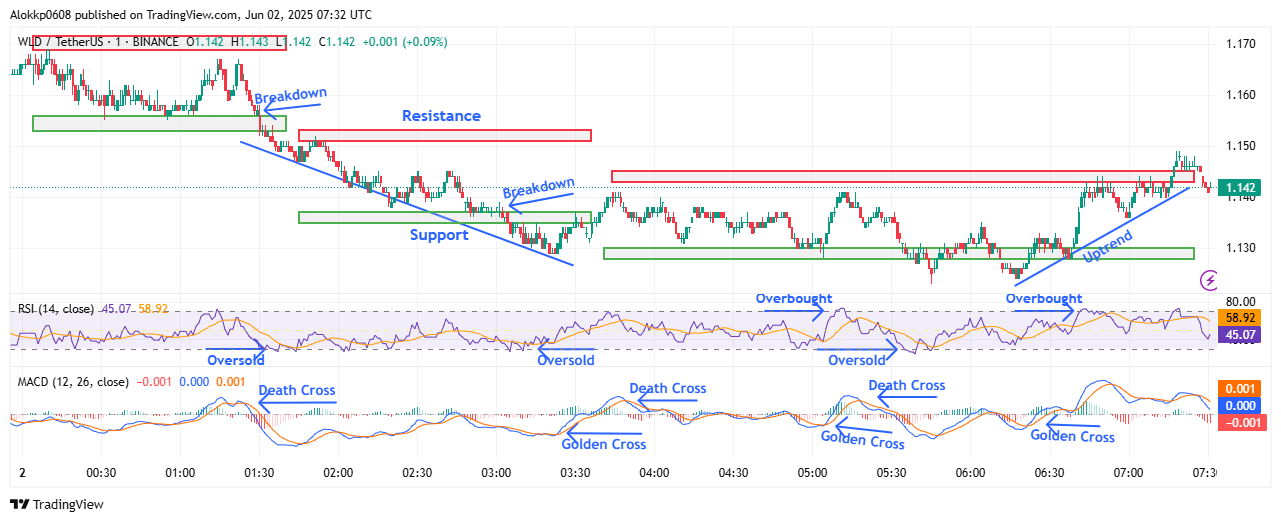 WLD/USDT M-1 Chart, Analyzed by Alokkp0608, published on June 2nd, 2025.