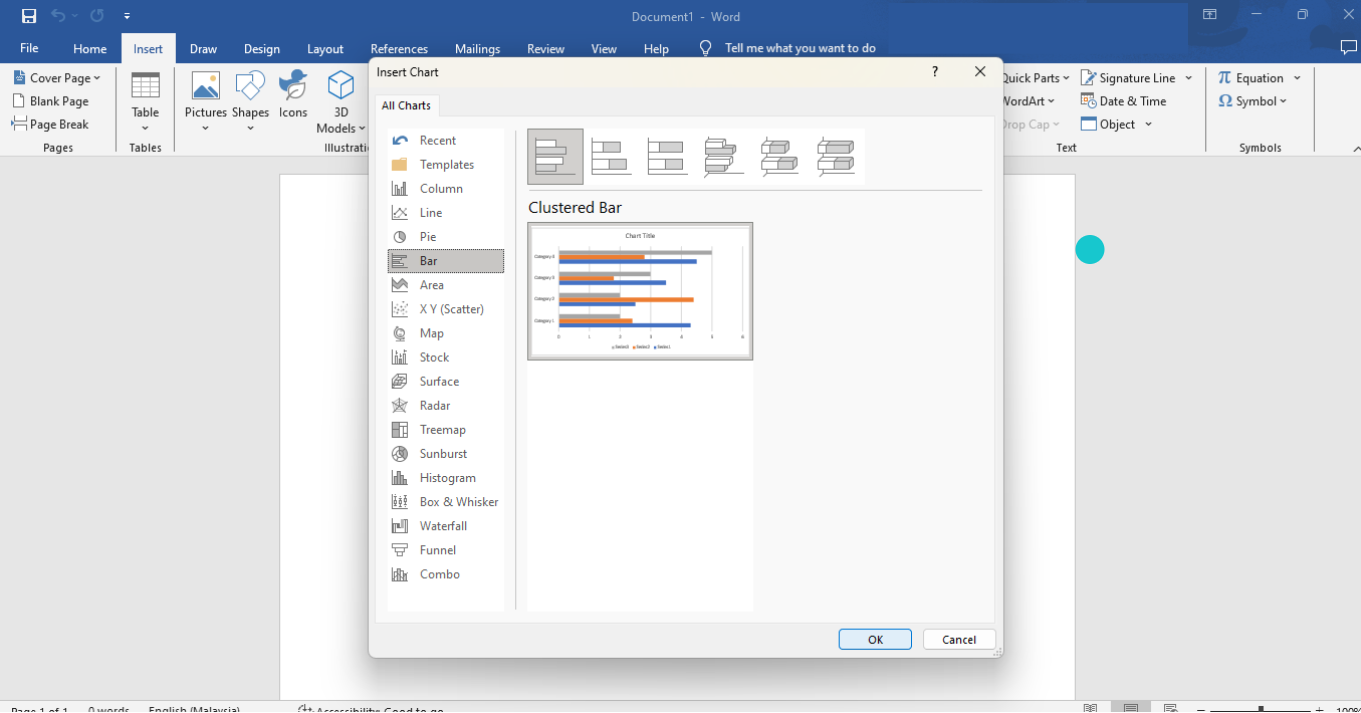 Choosing a chart on Word