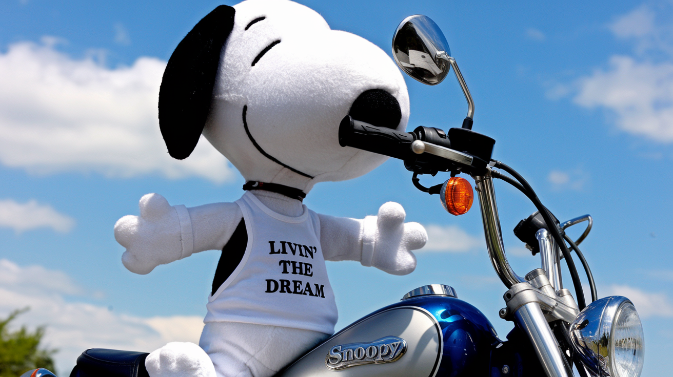 livin the dream Snoopy white tank top motorcycle