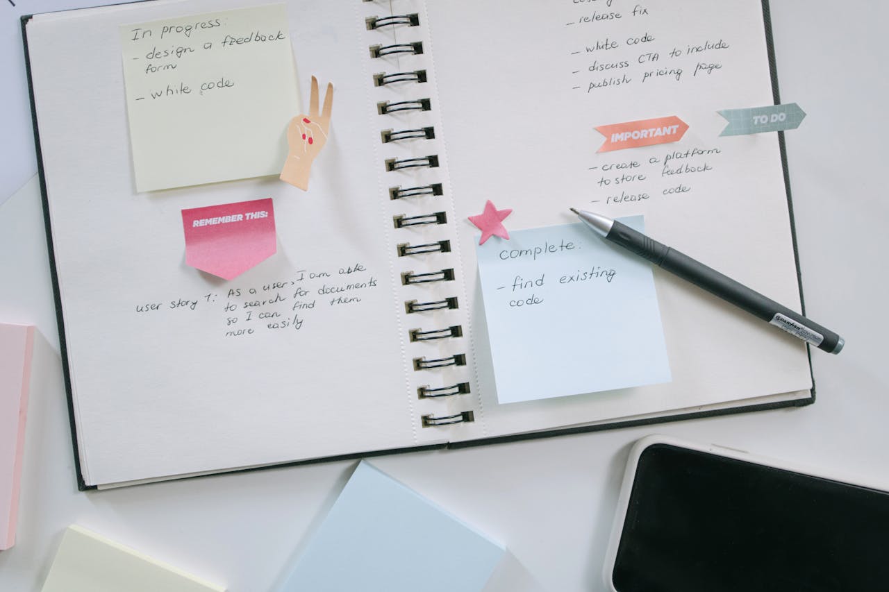 A colorful array of sticky notes on a desk, showcasing tips for organizing tasks and ideas in daily life.