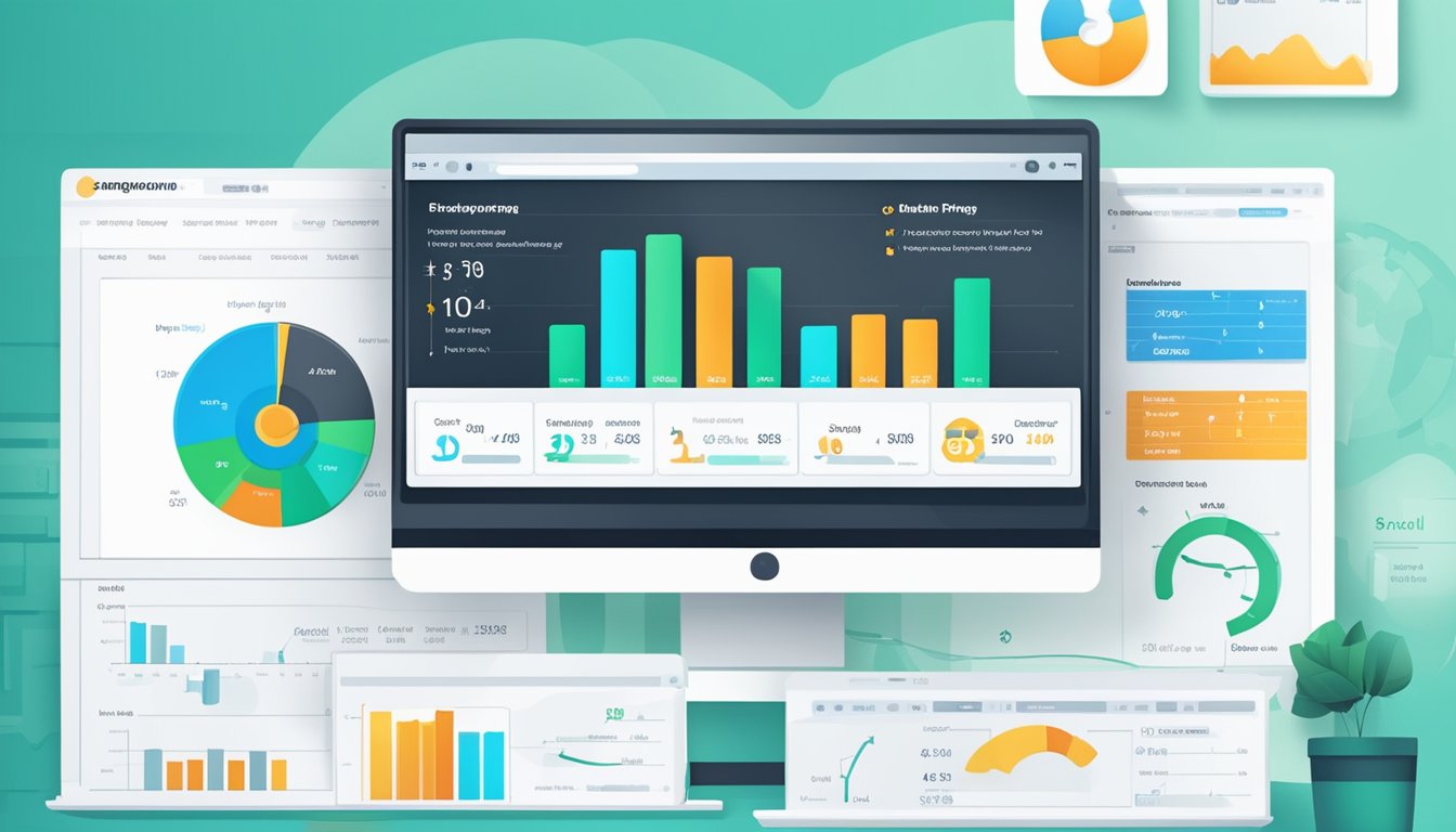 A computer screen showing a dashboard with earnings graph, Amazon logo, and affiliate program details