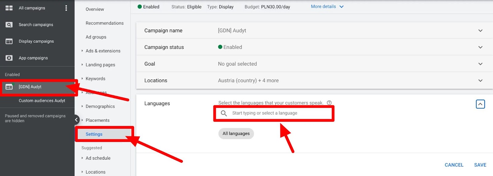 Dynamic Creative Optimization - Google Ads Language Settings