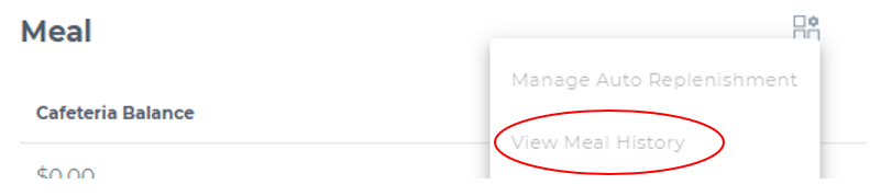 screen shot with view meal history circled in red