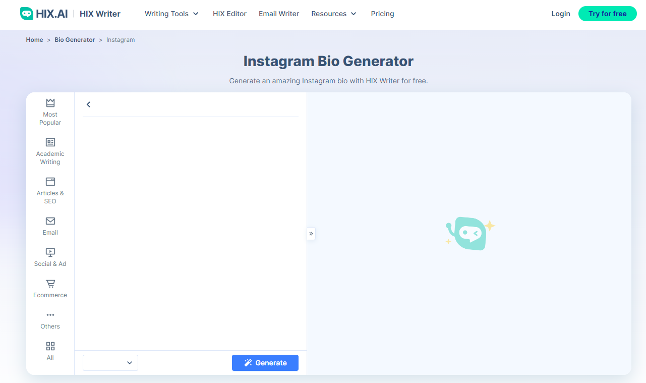 HIX.AI’s Instagram Bio Generator