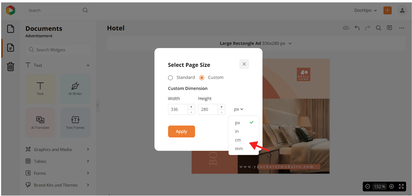 custom page size in DocHipo