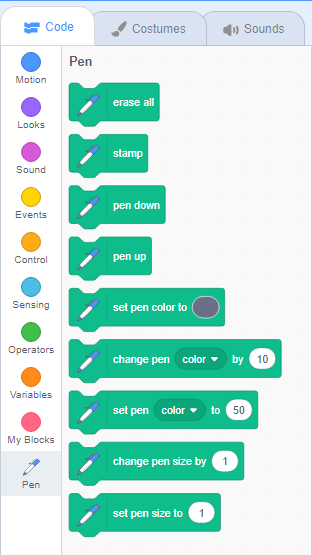 Pen blocks in Scratch Programming for Kids