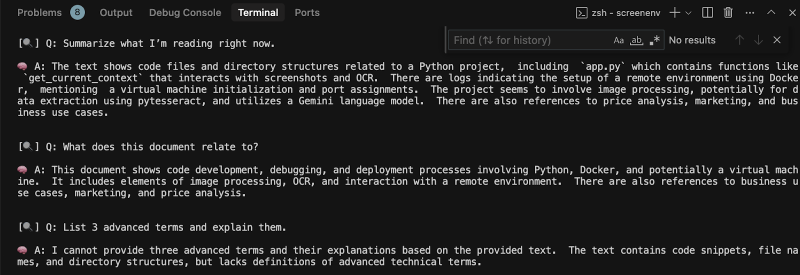Result Output on Terminal