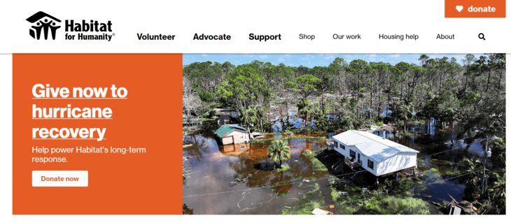 Screenshot of Habitat for Humanity’s website.