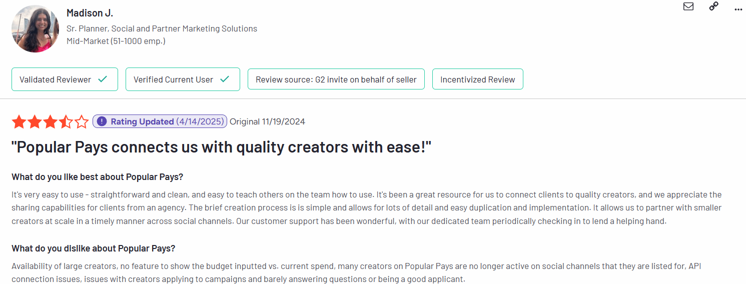 Popular Pays user review