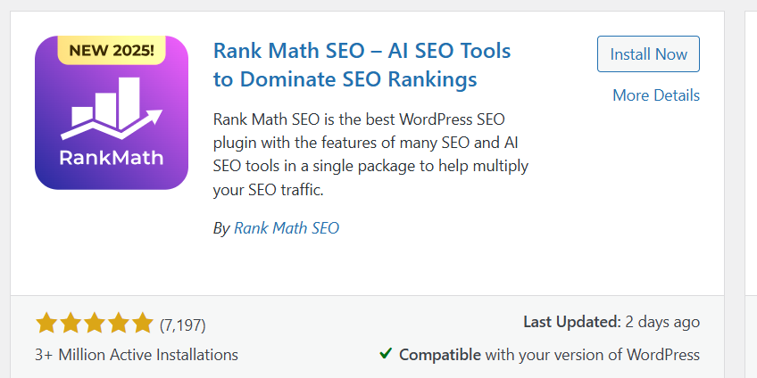a screenshot of Rank Math SEO plugin