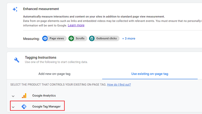 Use existing on page tag gtm