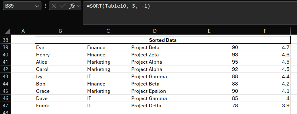 dynamic arrays in Excel - Sort function