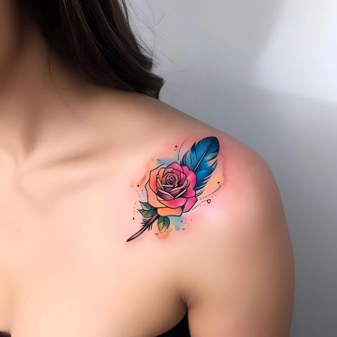 Rose and Feather Tattoo