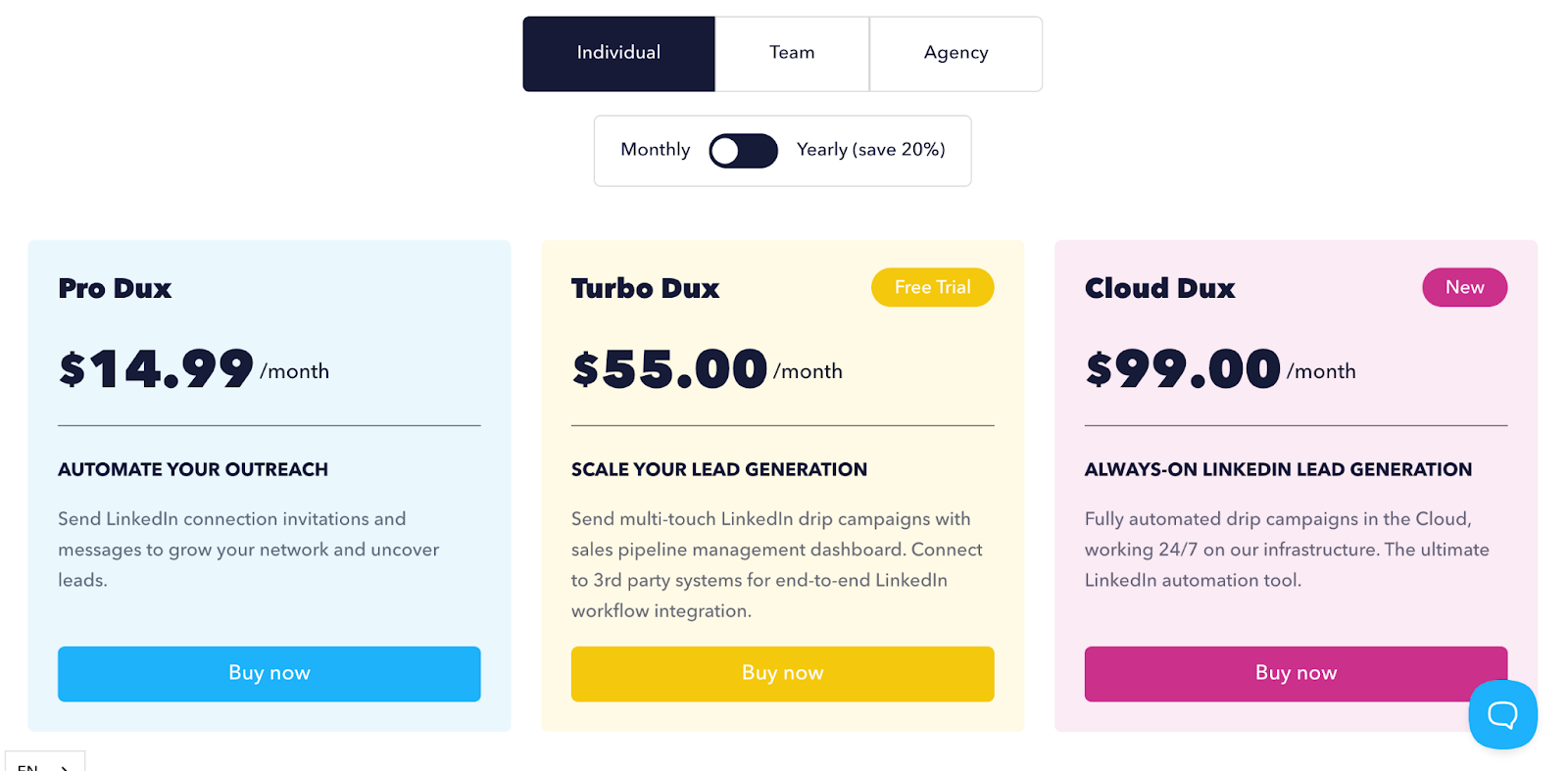 Dux-Soup pricing plans.