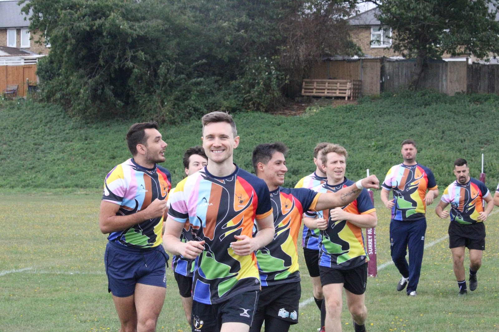 London Stags players run onto the field at Pride7s wearing a specially-made kit