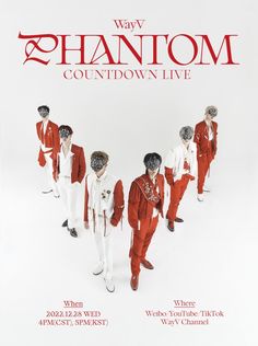 This contain an advertisement for the vyv phantom concert featuring five men in red and white suits