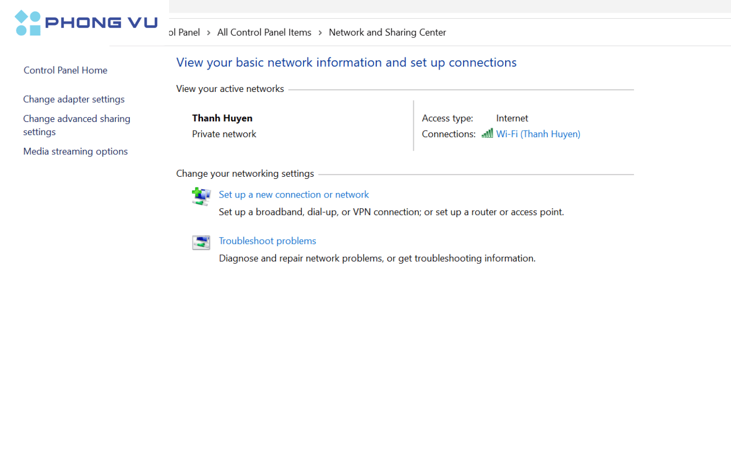 Network and Sharing Center > Change adapter settings 