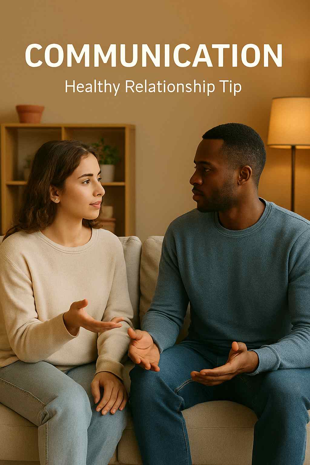 A couple communicating calmly and respectfully at home