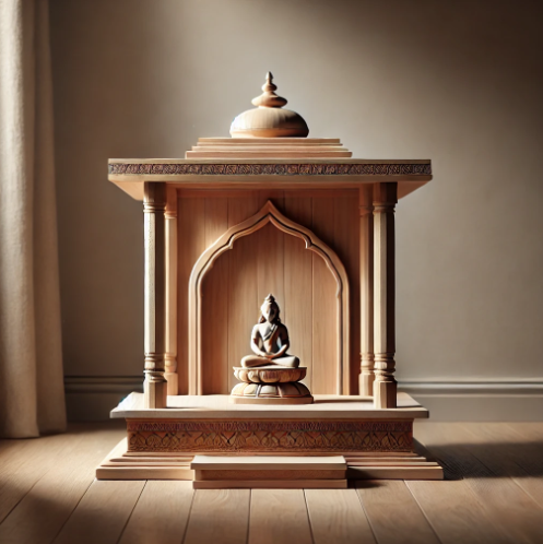 Sleek and contemporary modern puja room design for a chic spiritual corner.