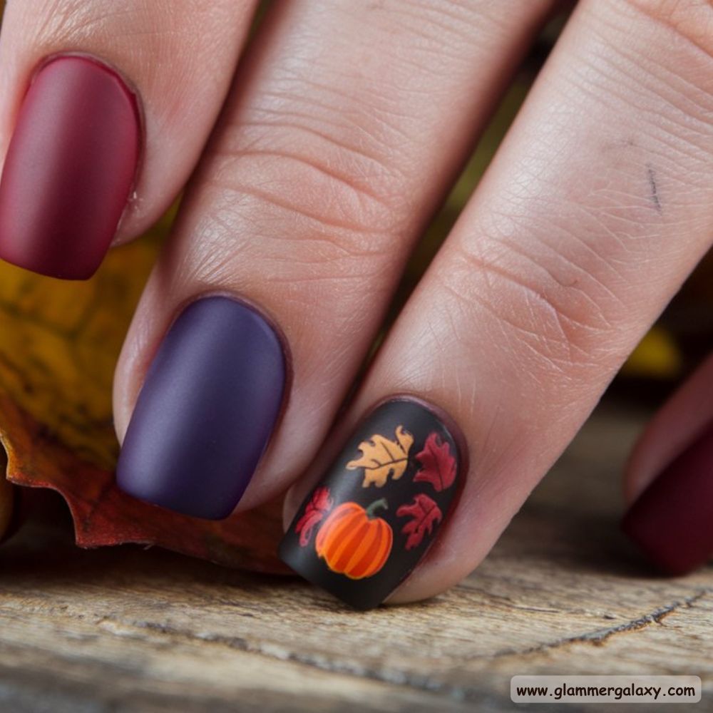 Korean fall nails having Plush Velvet Look
