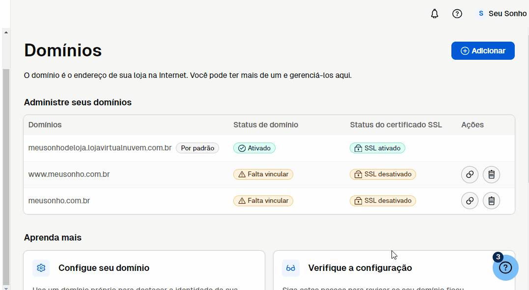 Como configurar domínio na Nuvemshop